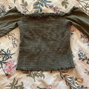 Forest green Hollister off the shoulder crop top.